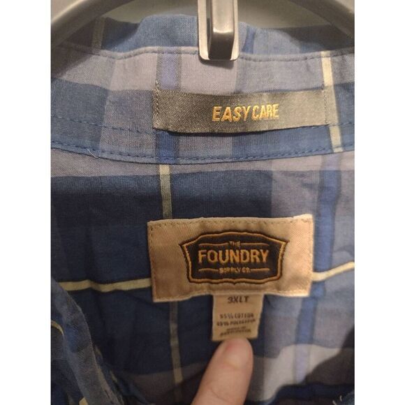 The Foundry Supply Co Men 3XLT Button Long Sleeve Shirt Blue Checkered Plaid - Picture 2 of 3